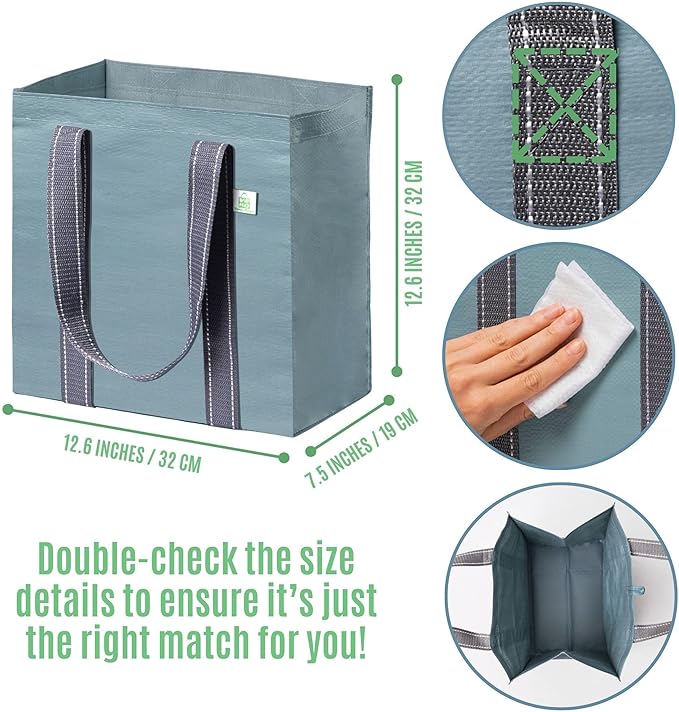 VENO 2-4 Pack Reusable Grocery shopping Bags, Small Tote Bag w/Handle Hard Bottom, Heavy Duty, Foldable Carrier