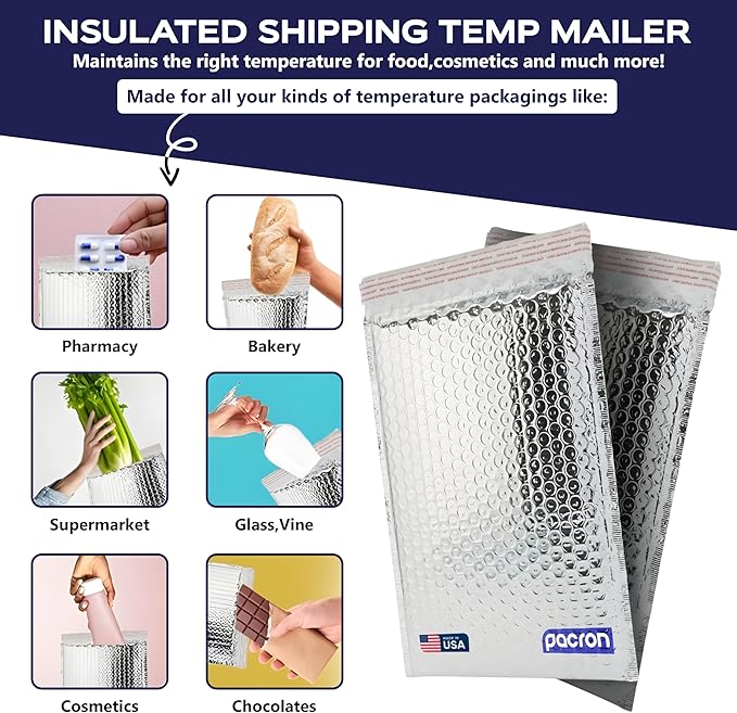 200-Pack Insulated Silver Thermal Bubble Mailers 10 x 11 - Waterproof Metallic Foil Self-Sealing Padded Envelopes for Cold Shipping, Perishables, Food, Cosmetics, Pharmaceuticals