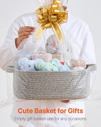 KALLAX Small Woven Basket, 14 x 10 x 5.6 Inches, Small Storage Baskets for Organizing, Gift Baskets Empty, Cute Rope Shelf Closet Storage Bins for Shelves, Dog Toy Basket, Mixed Grey
