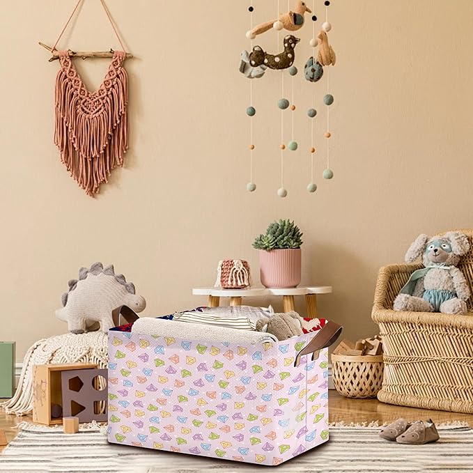 Geometric Diamond Storage Basket Large 17x11.5x10.5 Inches- Collapsible Fabric Organizer Bin with Handles for Modern Home, Bedroom, Luxe Decor-Decorative Hamper with Faceted Pattern Design-Single Pack