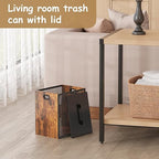 Office Garbage Can With Lid - Iron and Wood Combination Bedroom Garbage Can, Retro Industrial Style Trash Can with Handle, Rectangular Design Wastebasket for Home Office, 4.5 Gallon (Patent Pending)