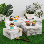 Vintage Brown Square Wooden Cake Stands For Display,Set Of 4 Wood Cupcake Stands Risers, 12 Inches Rustic Wood Crates For Wedding Cake Display,Square Wooden Display Risers For Home Decor . (Vintage White)