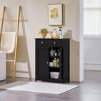 Yaheetech Bathroom Storage Cabinet with 1 Drawer and 2 Doors, Bathroom Floor Cabinet with Adjustable Shelf, Wooden Storage Units for Living Room, Entryway, Small Space, Black