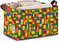 Colorful Building Blocks Storage Basket Large 17x11.5x10.5 Inche-Collapsible Fabric Organizer Bin with Handles for Kids Room, Toys, Playroom-Decorative Hamper with Educational Block-Single Pack