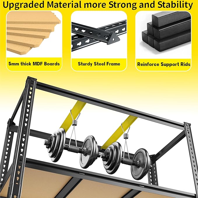 48" W Garage Shelving Heavy Duty 3200LBS Garage Storage Shelving, 5 Tier Adjustable Metal Shelving Unit Utility Rack Shelf for Warehouse, Pantry, Closet, Kitchen 72" H x 48" W x 24" D, Black,2PCS