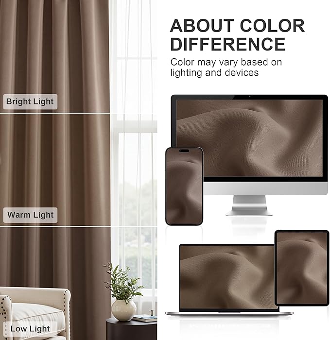 PONY DANCE Kitchen Curtains 36 inch Length - Window Treatment Tiers Blackout Rod Pocket Top Home Decor Small Drape Valances for Kitchen, 42-inch W x 36-inch L, Mocha, Set of 2