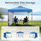 PHI VILLA Canopy Tent 10x10 Pop Up Canopy Outdoor Shade with Pockets Sidewall, Easy Up Sun Shelter with One Person Set Up Center Lock, Portable Instant Camping Beach Canopy Tents, Blue