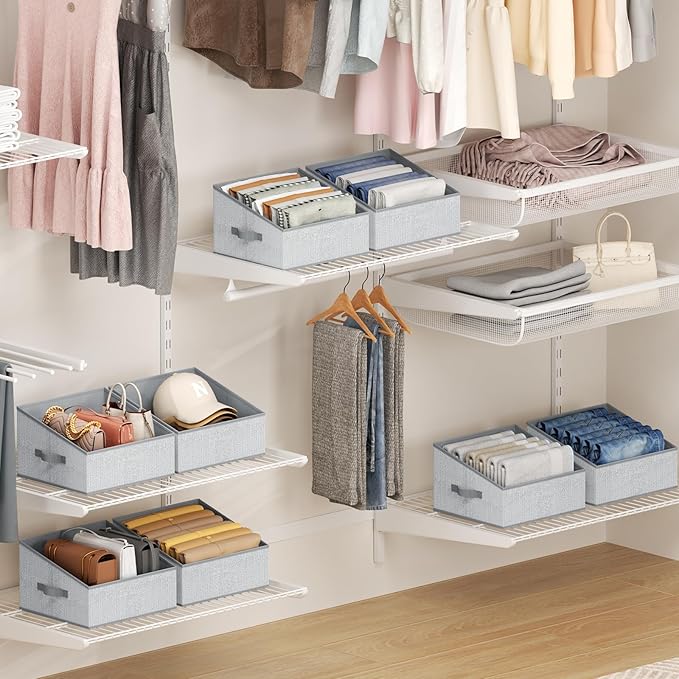 DIMJ Closet Storage Bins 6 Pack - Fabric Storage Baskets for Shelves, Collapsible Clothes Organizers with Handles, Trapezoid Shelf Organization Storage Cubes for Purse, Toys, Books, Towel, Socks