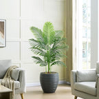 Artificial Palm Tree 4FT Faux Plants Indoor Tropical Fake Palm Tree Areca Floor Plant in White Pot with 13 Trunks & Real Bark Design, Faux Palm Plant for Outdoor Patio Home Room Office Decor