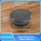 Desk Grommet 2-3/8" (60 mm), Desk Cord Hole Cover, Cable Grommet ABS Plastic, Desk Hole Grommet for Office and Home Table Cable, Detachable Adjustable Cable Cord Organizer (Black 4 Pcs)