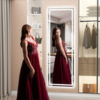 Hasipu Full Length Mirror with Lights, 58" x 18" LED Lighted Floor Standing, Full Body Dressing Hanging Mounted Mirror, Dimmable, Tempered Glass, Safe to Use, Square White