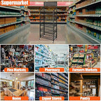 5 Tier Supermaket Snack Rack Display Stand, Free-Standing Black Retail Display Shelves with 12 Hooks & 4 Wheels, Large Metal Snack Shelf for Store Business