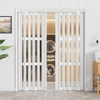 73-96 x 80in (Double 37-48) Accordion Doors Interior Folding Door, 3 Frosted Acrylic Glass PVC Accordion Door with Upgraded Roller & Handle & Complete Hardware for Closet Bathroom Doorways