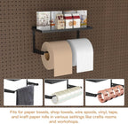 2 Pack Pegboard Paper Towel Holder with Shelf, Heavy Duty Peg Board Accessory, Metal Pegboard Organizer Accessories for Garage, Workshop, Craft Room