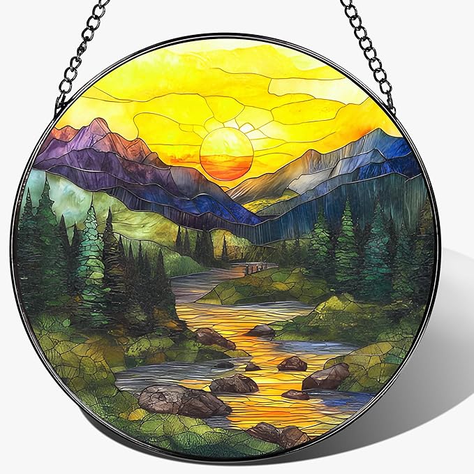 8-Inch Stained Glass Ornament, Nature Suncatchers for Window Hanging, Window Hanging Decor Suncatcher, Mountain Range Ornament | Holiday, Mother’s Day, Christmas, Housewarming | Gifts for Mom &Friend