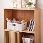 OIAHOMY Wicker Basket, Paper Shelf Basket with Built-in Handles, Rectangular Wicker Storage Bin for Pantry, Shelves, 1 Pack-White