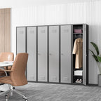 Bestoo Metal Locker, 71" Storage Cabinet with 1 Lockable Door and Hooks, Tall Freestanding Wardrobe for Employees, Gym, School, Home and Office (Black Gray)