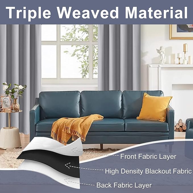 JIUZHEN Curtains for Bedroom - Thermal Insulated Blackout Curtains with Tiebacks, Room Darkening Curtains Energy Saving & Noise Reducing, 60 x 84 Inch Length Curtains for Living Room, Silver Grey