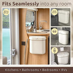 COZYTO EcoToss Exo Wall-Mounted Trash Can – White Pearl, Dual-Lid Slim Bin with No-Drill Mounting, Odor-Control Lid for Kitchen, Bathroom, RV, Small Spaces, 9.4L