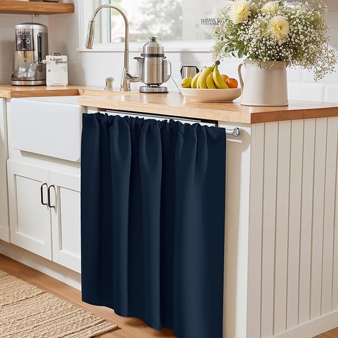 PONY DANCE Blackout Curtains for Bathroom - Solid Light Window Decor for Kitchen/Bedroom,RV Curtains for Camper Windows, W 29 x L 24, Navy Blue, 1 Pair