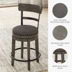 Signature Design by Ashley Caitbrook | Farmhouse Swivel 24" Counter Height Barstool – 360° Swivel, Upholstered with Nailhead Trim, Metal & Wood Frame, Gray