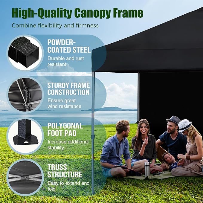 Eurmax USA NOMATTER ONE-Person Open&Close 10x10ft Pop Up Canopy Tent,Portable Shelter Canopy for Outdoor Events with 1 Removable Sidewall,Temporary Sunshade,Bonus 4 Sand Bags(Navy Blue)