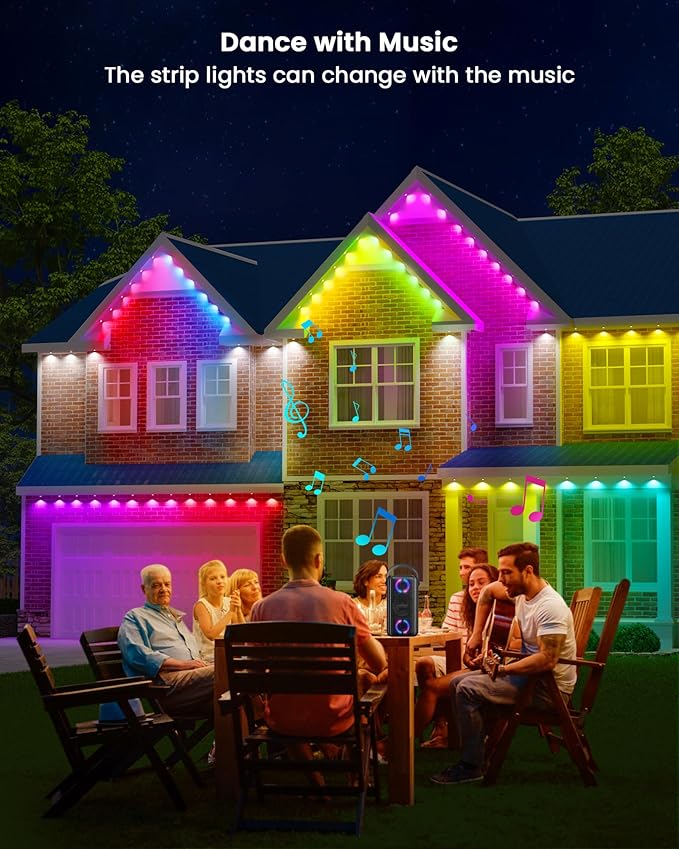 Gefolly Permanent Outdoor Lights Pro, 150ft with 90 RGBW Double-LED Lights 111 Scene Modes for Daily, Halloween, Christmas, IP67 Waterproof for Outdoor Decor, Works with Alexa, Google Assistant, White