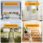 Expandable Barricade Gate,82" Metal Safety Barrier Gate with Casters,Accordion Garden Yard Outdoor Indoor Fence Folding Security Dog Gates Wall Mount,White