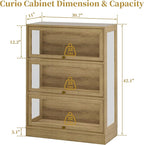 Display Cabinet with Acrylic Glass Doors,3-Tiers Curio Cabinet with LED Lighting for Collectibles, Collectibles Toy Organizers Rack & Display Shelf Display Case Storage Cabinet, Nature