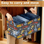 Excavator Car Storage Bins with Handles, Collapsible Storage for Clothes, Gift Basket, Blankets & Closet Organization