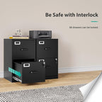 SISESOL 2 Drawer File Cabinet with Lock,Narrow Vertical Filing Cabinet,Under Desk File Cabinets,Black Metal File Cabinets for Home Office,Fit Letter/A4/Legal Size File,Easy Assembly