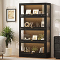 Display Cabinet with Acrylic Glass Doors,4-Tiers Curio Cabinet with LED Lighting for Collectibles, Collectibles Toy Organizers Rack & Display Shelf Display Case Storage Cabinet, Black