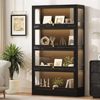 Display Cabinet with Acrylic Glass Doors,4-Tiers Curio Cabinet with LED Lighting for Collectibles, Collectibles Toy Organizers Rack & Display Shelf Display Case Storage Cabinet, Black
