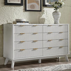 T4TREAM Fluted 8 Drawers Dresser, 54" Wide Modern Chest of Drawers with Faux Marble Top, Curved Profile Design, Dresser TV Stand, Wood Drawer Organizer for Bedroom, Living Room, Hallway, Solid White