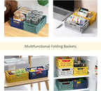 Domiella 2-Pack Crates for Storage, Storage Crates Plastic Stackable, Foldable Crate for Office Home Kitchen Bedroom Bathroom (Large, Golden Yellow)