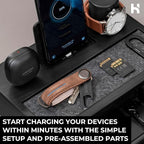 Holme & Hadfield Premium Wooden Phone Docking Station with Drawer – Nightstand Organizer for Charging Phone & Earbuds – Declutter Your Space with Felt-Lined Protection & Watch Pillar – Gift For Men