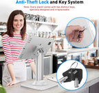 AboveTEK Anti-Theft iPad Kiosk Stand, POS iPad Security Stands, Aluminum Locking Tablet Stand with Heavy Duty Base, 360° Swivel & 75° Tilt, Retail Desk Mount for Business & Commercial Use (White)
