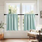 PONY DANCE Aqua Blue Small Window Curtains for Kitchen Over Sink 24 inch Length, Black Out Camper Curtains for RV, Thermal Insulated Rod Pocket Short Drapes, W 29 x L 24 inches,2 Panels