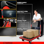 Push Cart Dolly by Wellmax, Moving Platform Hand Truck, Foldable for Easy Storage and 360 Degree Swivel Wheels with 660lb Weight Capacity, Red Color