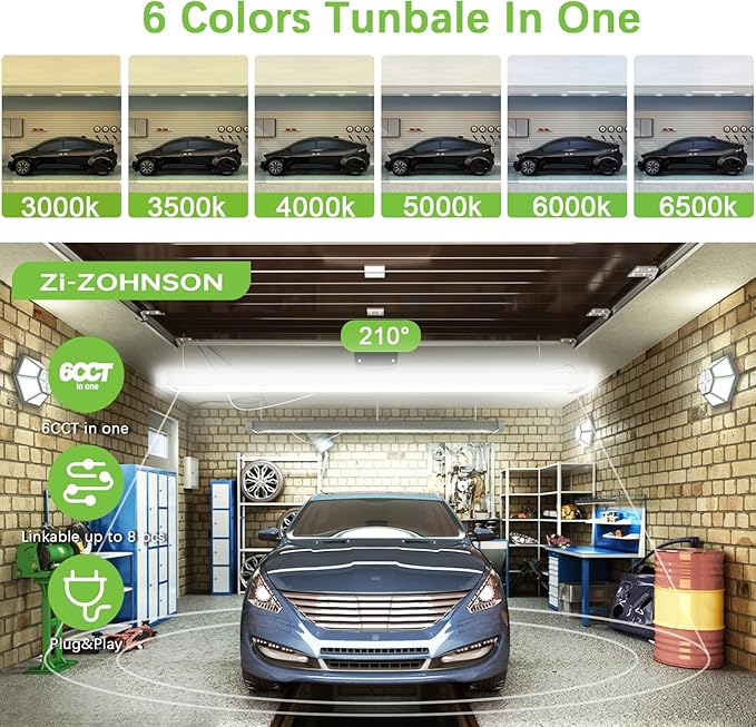 6 Pack 4FT Led Shop Lights,30W 3900LM 3000-6500K Tunable,T8 Tube Light with 6CCT,Milky Cover Linkable Fixture Lights for Workshop,Warehouse,Garage,Shop,Barn