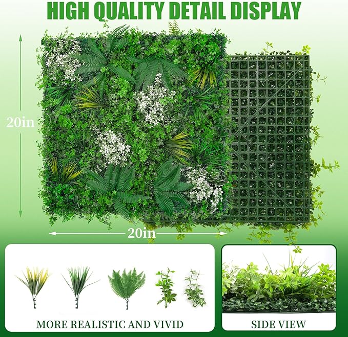 20"X20" Artificial Grass Wall, 16PCS Boxwood Panels UV-Protected Faux Grass Backdrop Wall,Greenery Privacy Hedge Screen for Outdoor Garden Patio, Indoor Party Balcony Fence Decor