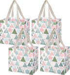 VENO 4 Pack Christmas Reusable Grocery Bags, Heavy-Duty Shopping Bags with Handles, for Shopping Cart with Hard Bottom to Stand Upright, Foldable (Pastel Forest, 4 Pack)