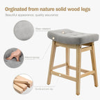 Counter Height Bar Stools Set of 2 for Kitchen Counter Farmhouse Modern Barstools with Upholstered Fabric Backless Seat and Solid Wood Legs 24 inch Bar Chairs, Grey + Wood Color