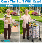 AOSION Folding Shopping Carts for Groceries,27GAL/220lb,Grocery Cart with 360° Rolling Swivel Wheels, Collapsible Rolling cart,Portable Utility Cart with Shopping Liner for Laundry Luggage Office