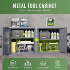 Metal Garage Cabinet, Storage Cabinets, Floating Garage Tool Cabinet with 2 Doors and Adjustable Storage Shelves, Heavy-Duty Tool Organizer for Warehouse, Basement, Kitchen