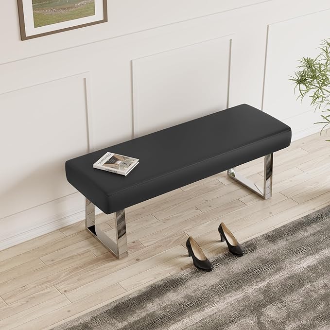 JIEXI Bedroom Bench Bed end upholstered Bench Indoor Corner Small Footstool with Metal Legs, for Kitchen entryway Dining Room and Living Room Window, Plant Bench