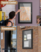 Mifuro 36"x24" Enclosed Bulletin Board, Outdoor Lockable Weather-Resistant Aluminum Cork Noticeboard for School & Office, Black Frame w/Grey Flet