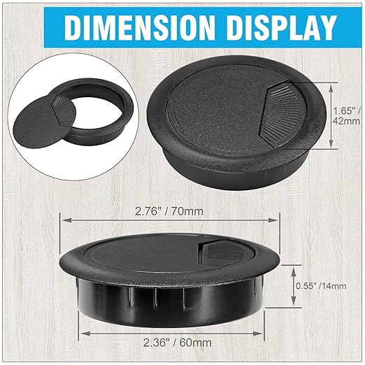 2-3/8" Spring Desk Grommet, JTemgle Plastic Cable Hole Cover Computer Table Cord Wire Organizer Caps Desktop Cord Management for Home Office TV Stands Tabletops - Black, 5 Pcs