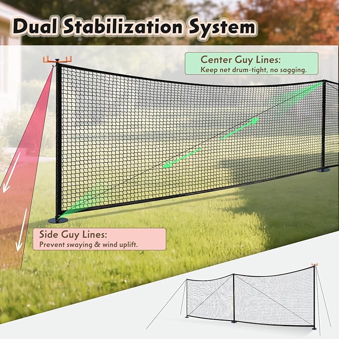 Driveway Guard Barricade Net - HDPE 5FT High 31/41FT Sizes 7.9inch Spiral Stakes 200% Anti-Tear with Middle Support Foldable Hook Prevents Kids & Toys Falling