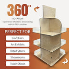 Versatile 4-Sided Rotating Display Stand for Candy, Snacks, Jams, Produce and More - Ideal for Craft Shows, Farmers Markets, and Retail Stores - 12 Shelves, Heavy-Duty Design, Easy Setup (Natural)